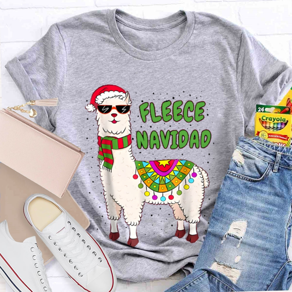 Fleece Navidad Santa Hat And Sheep Bilingual Teacher Christmas T-shirt