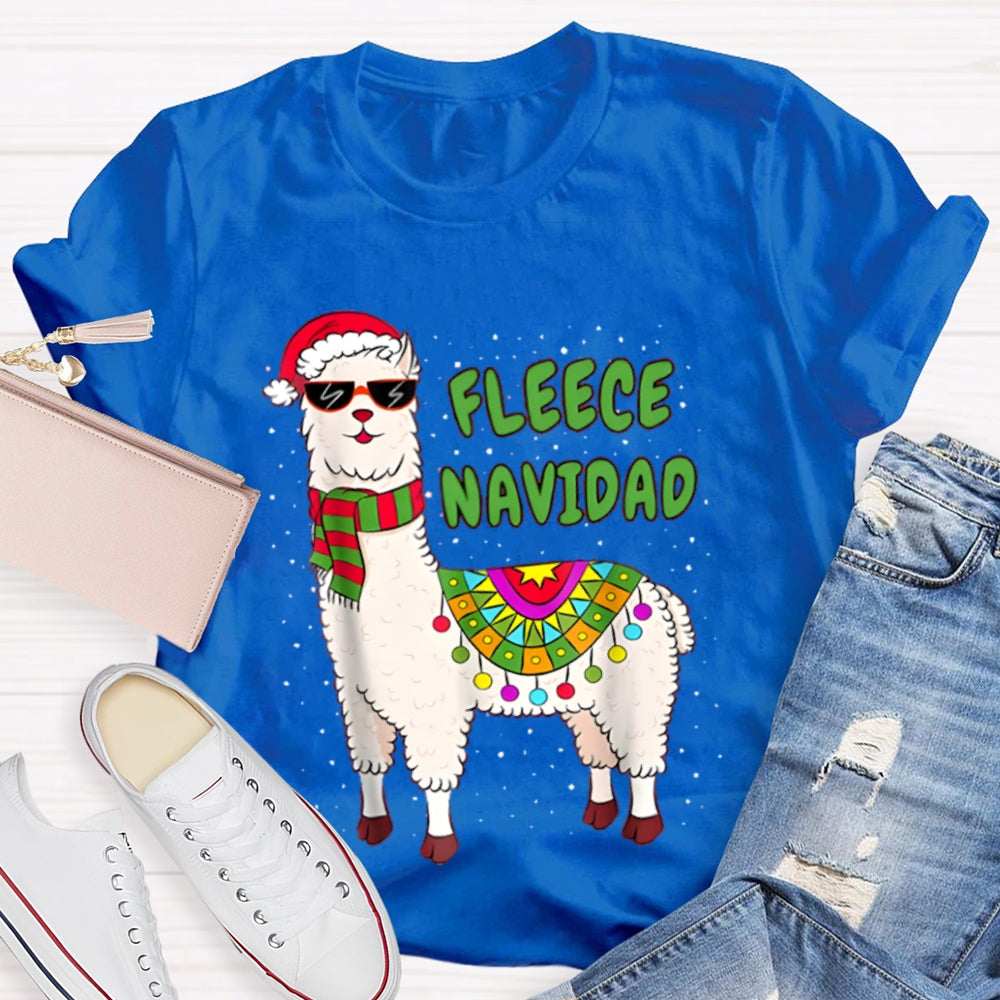Fleece Navidad Santa Hat And Sheep Bilingual Teacher Christmas T-shirt