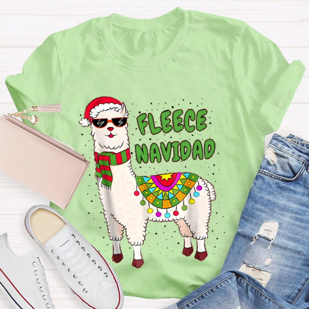 Fleece Navidad Santa Hat And Sheep Bilingual Teacher Christmas T-shirt