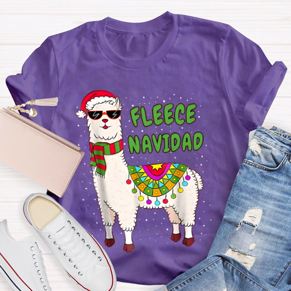 Fleece Navidad Santa Hat And Sheep Bilingual Teacher Christmas T-shirt