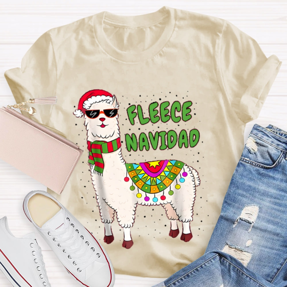 Fleece Navidad Santa Hat And Sheep Bilingual Teacher Christmas T-shirt