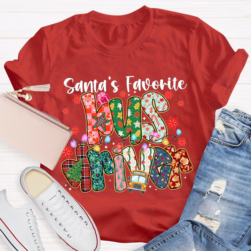 Santa Favorite Bus Driver Snowflakes And Christm Vibes T-shirt
