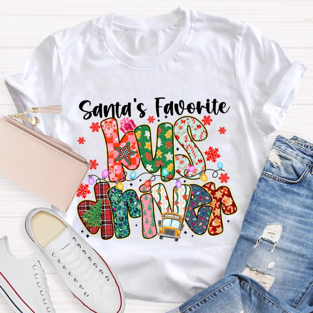 Santa Favorite Bus Driver Snowflakes And Christm Vibes T-shirt