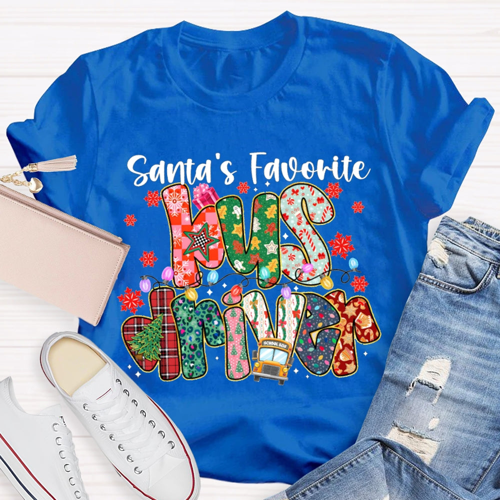 Santa Favorite Bus Driver Snowflakes And Christm Vibes T-shirt