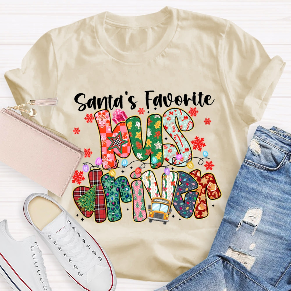 Santa Favorite Bus Driver Snowflakes And Christm Vibes T-shirt