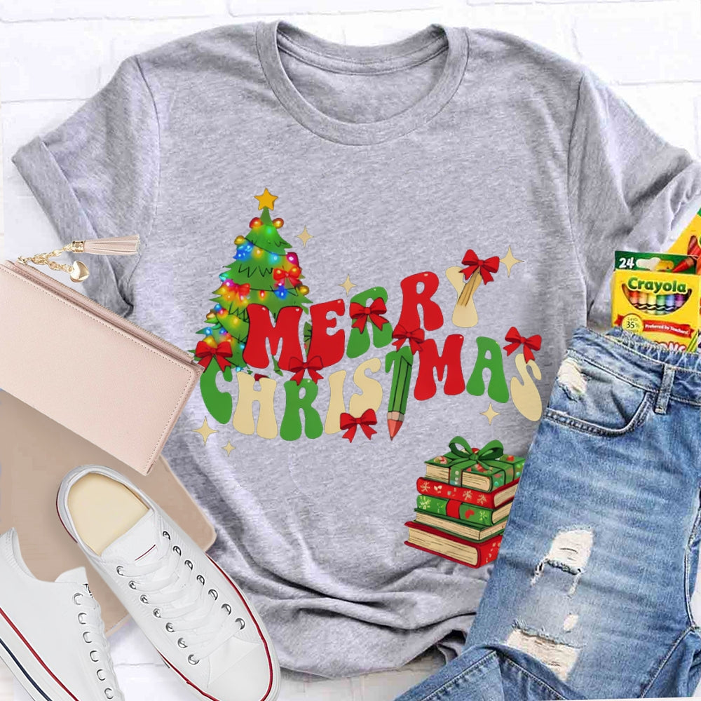 Merry Christmas Christmas Tree And Christmas Books T-shirt
