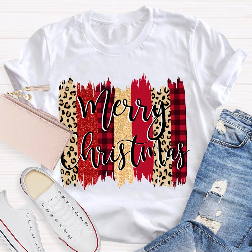 Merry Christmas Colorful Block Print Christmas T-shirt