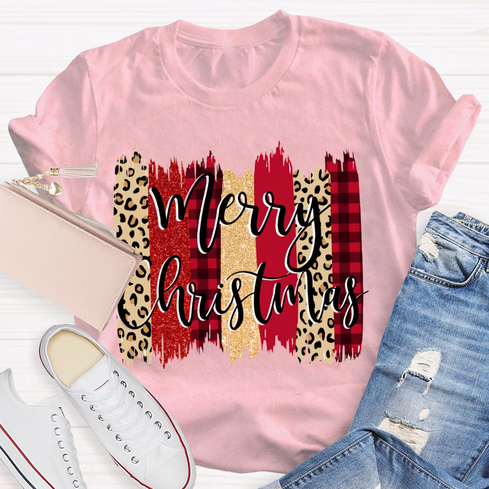 Merry Christmas Colorful Block Print Christmas T-shirt