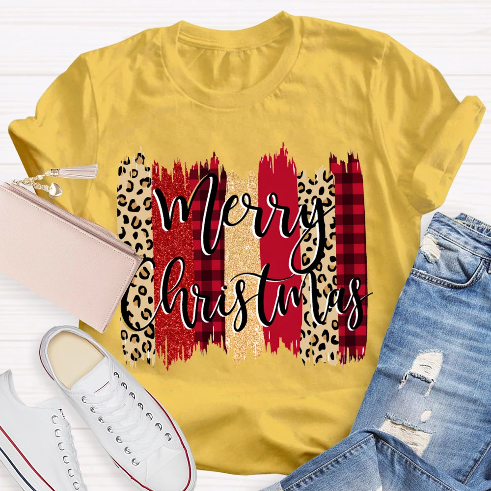 Merry Christmas Colorful Block Print Christmas T-shirt