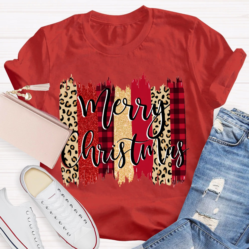 Merry Christmas Colorful Block Print Christmas T-shirt