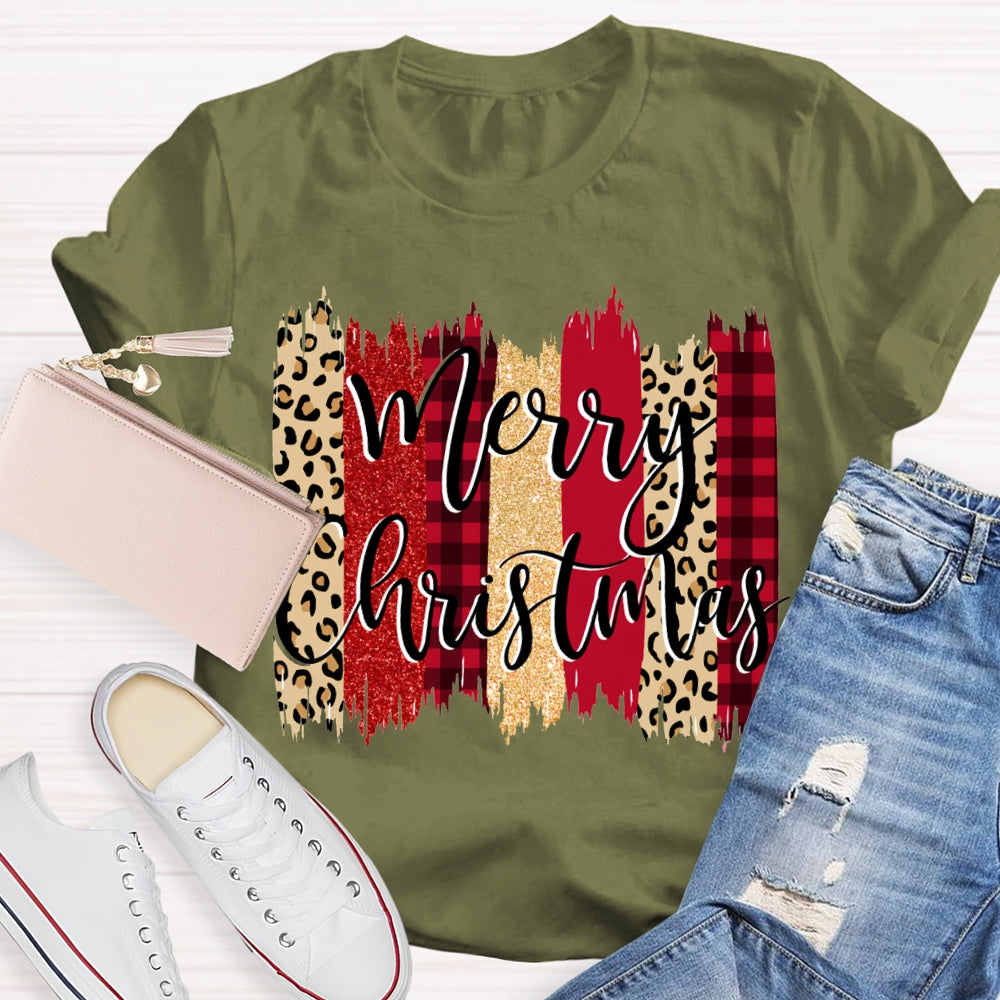 Merry Christmas Colorful Block Print Christmas T-shirt
