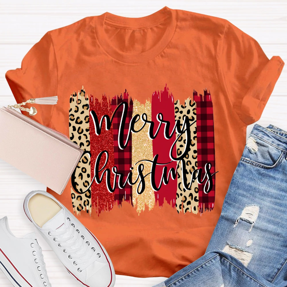 Merry Christmas Colorful Block Print Christmas T-shirt