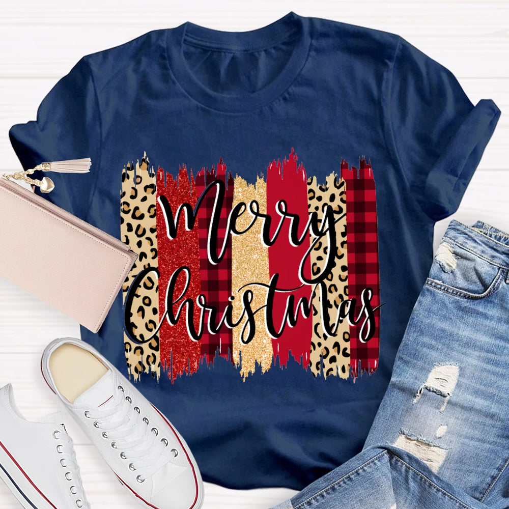 Merry Christmas Colorful Block Print Christmas T-shirt