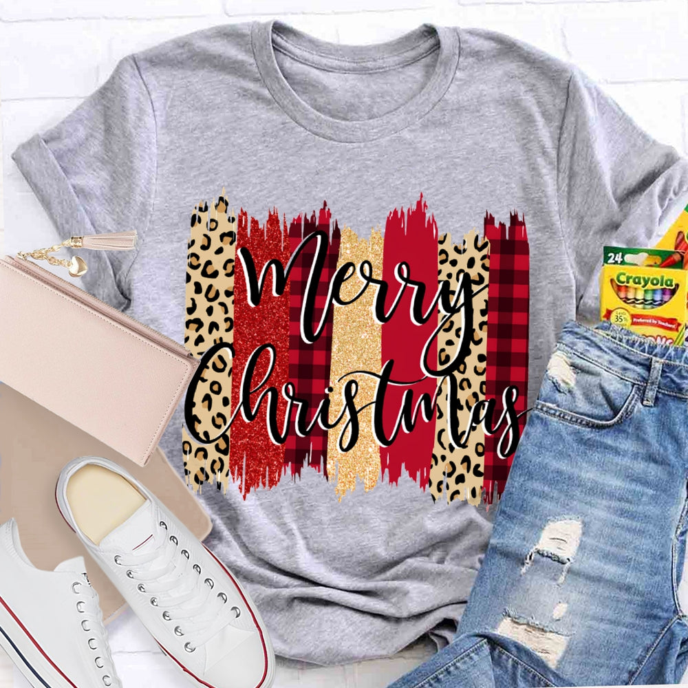 Merry Christmas Colorful Block Print Christmas T-shirt