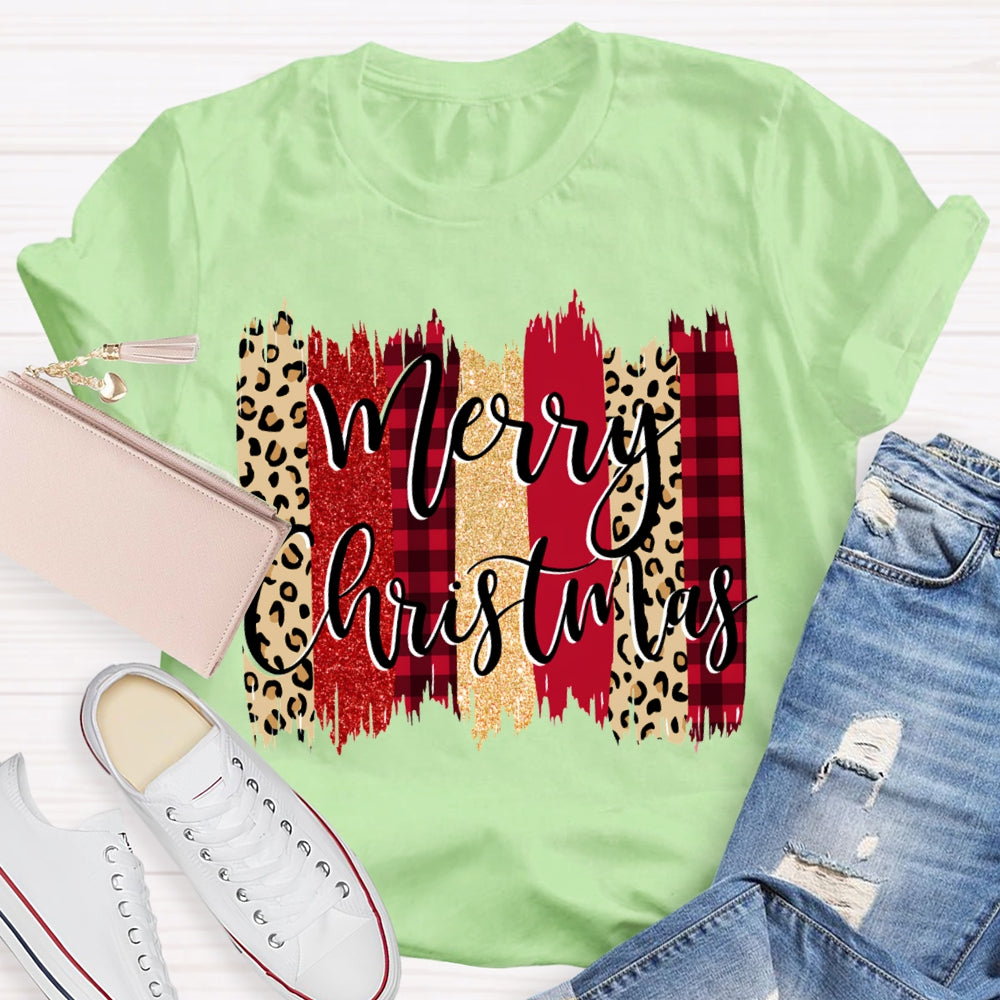 Merry Christmas Colorful Block Print Christmas T-shirt