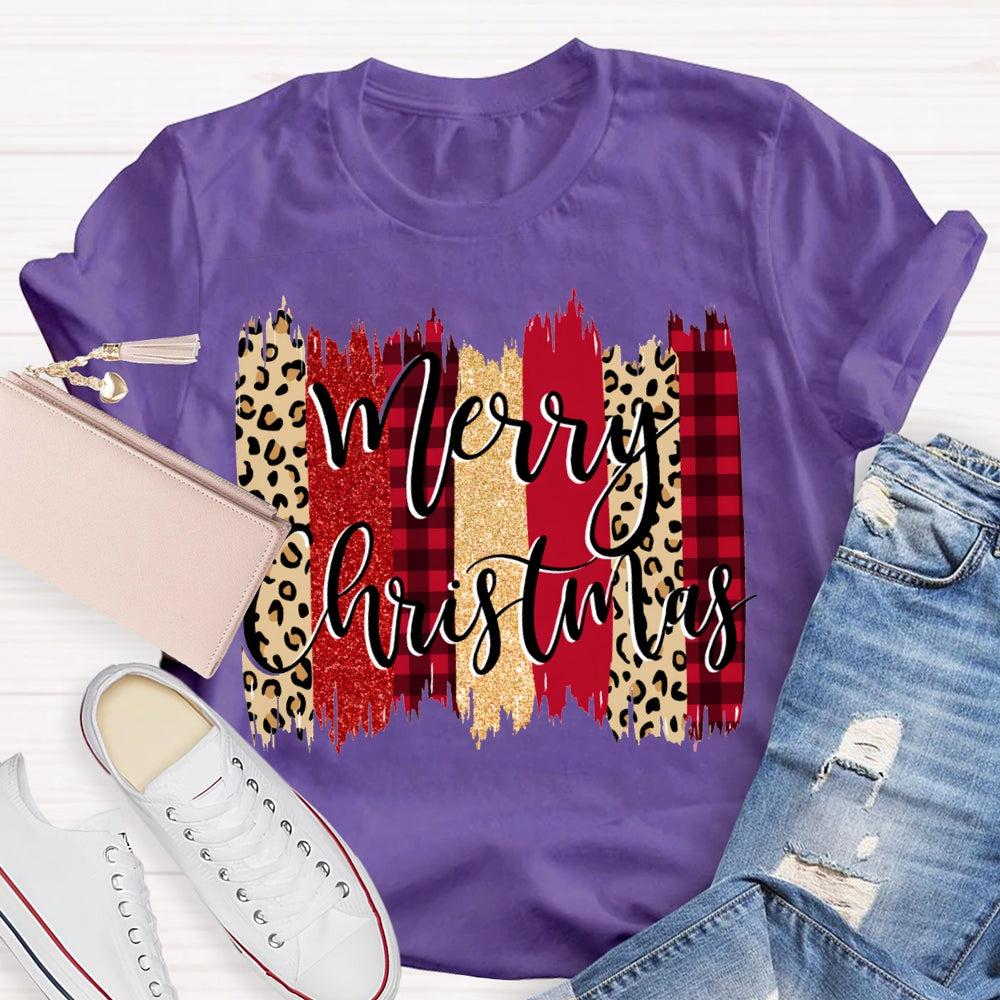 Merry Christmas Colorful Block Print Christmas T-shirt