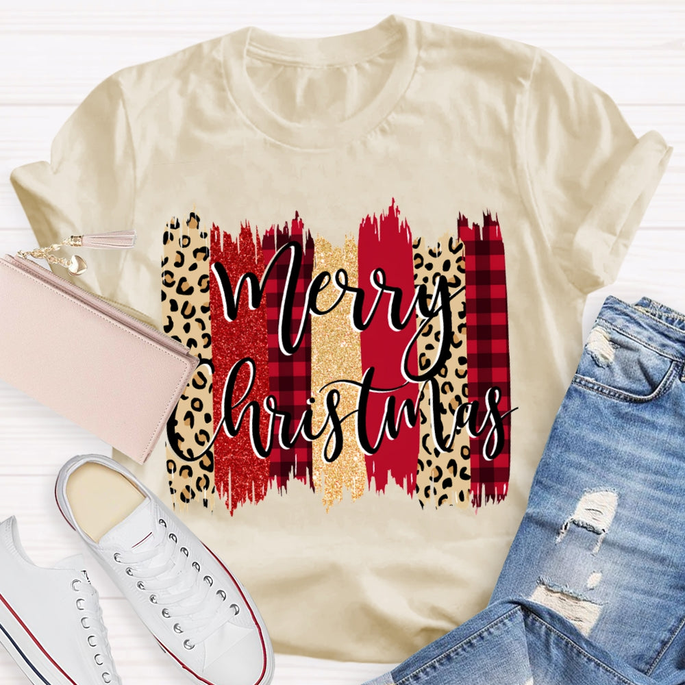 Merry Christmas Colorful Block Print Christmas T-shirt