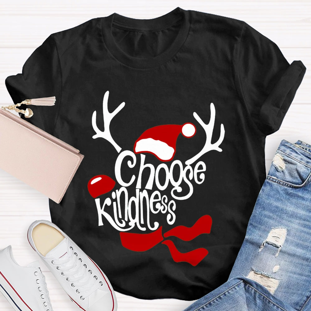 Choose Kindness Santa Hat And Antlers Christmas T-shirt