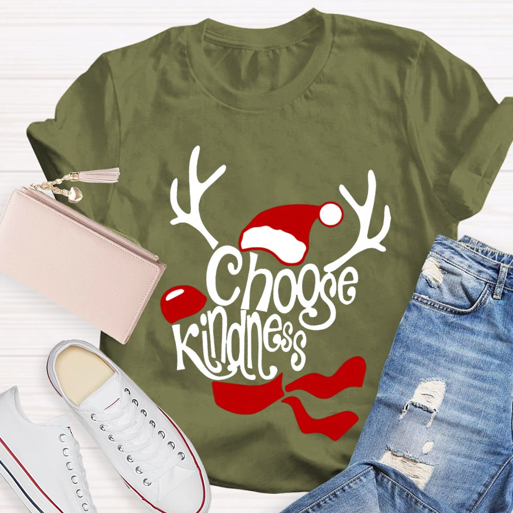 Choose Kindness Santa Hat And Antlers Christmas T-shirt
