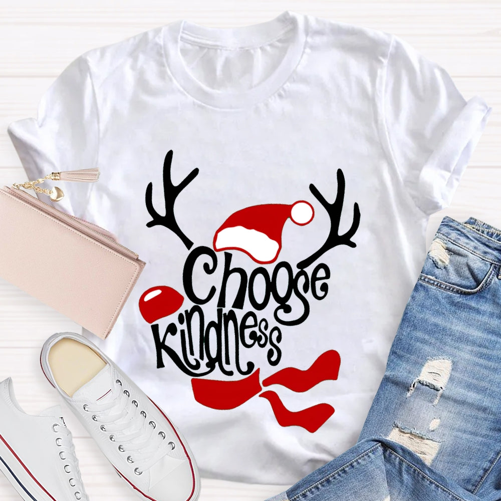 Choose Kindness Santa Hat And Antlers Christmas T-shirt