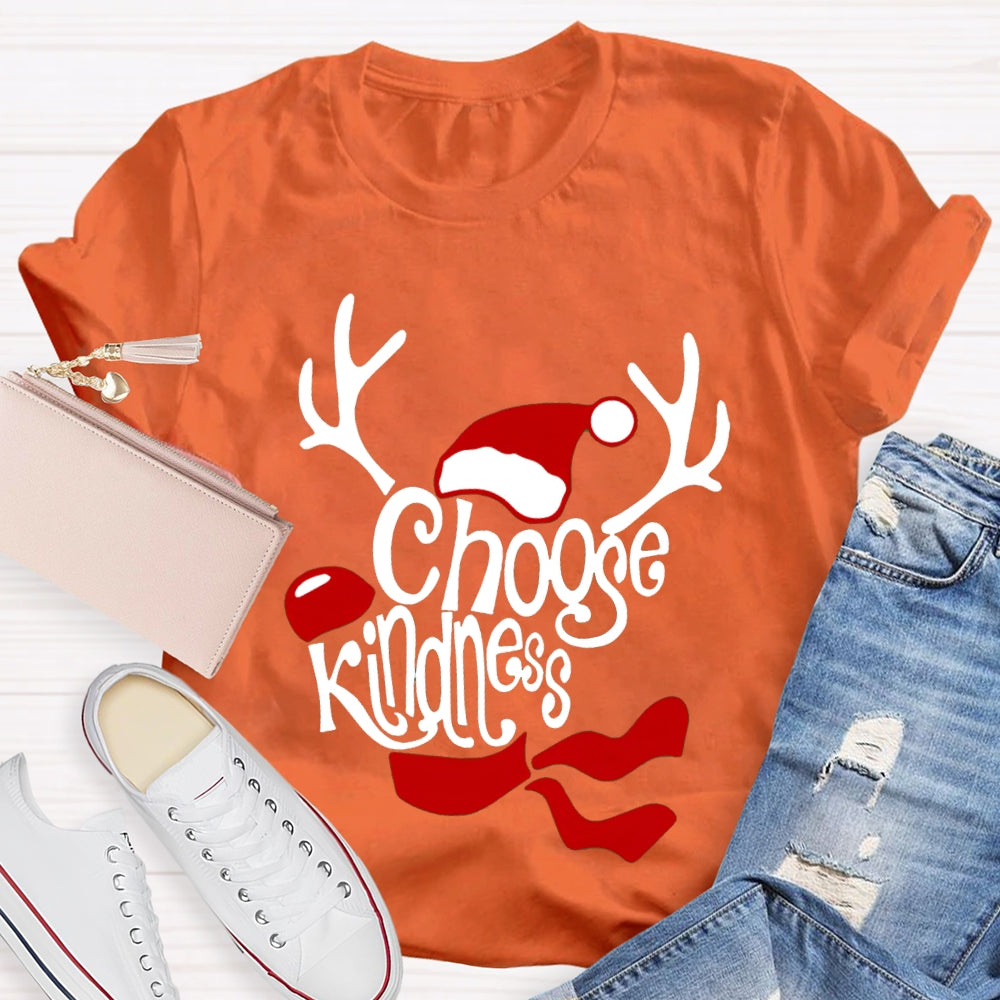 Choose Kindness Santa Hat And Antlers Christmas T-shirt