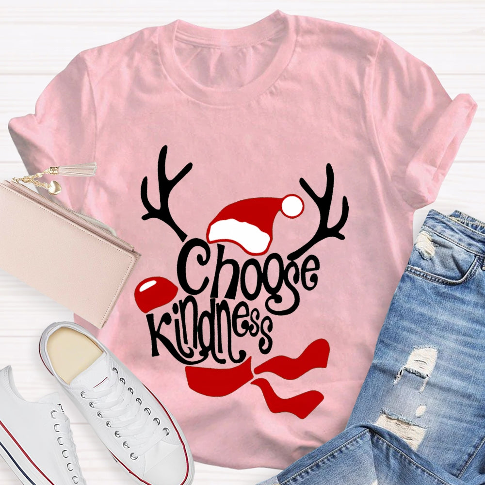 Choose Kindness Santa Hat And Antlers Christmas T-shirt