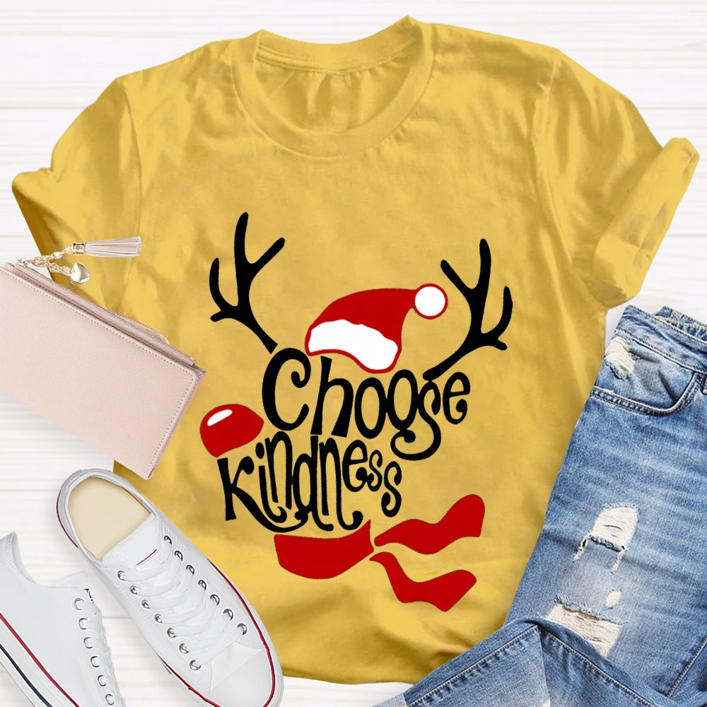 Choose Kindness Santa Hat And Antlers Christmas T-shirt