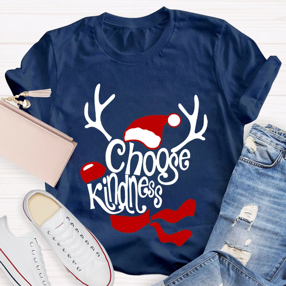 Choose Kindness Santa Hat And Antlers Christmas T-shirt