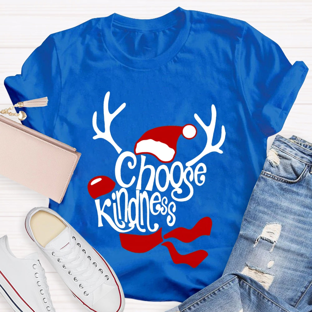Choose Kindness Santa Hat And Antlers Christmas T-shirt
