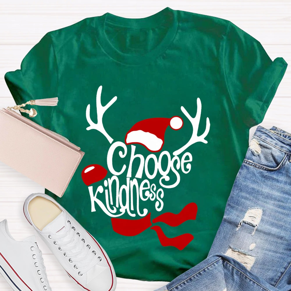Choose Kindness Santa Hat And Antlers Christmas T-shirt