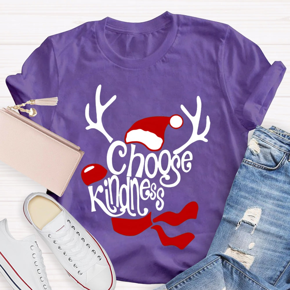 Choose Kindness Santa Hat And Antlers Christmas T-shirt