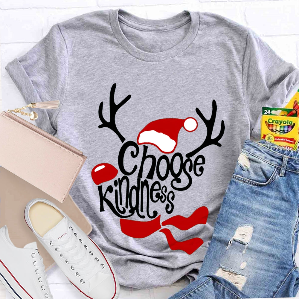 Choose Kindness Santa Hat And Antlers Christmas T-shirt
