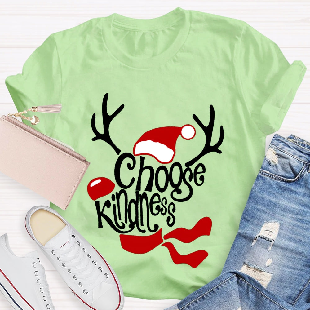 Choose Kindness Santa Hat And Antlers Christmas T-shirt