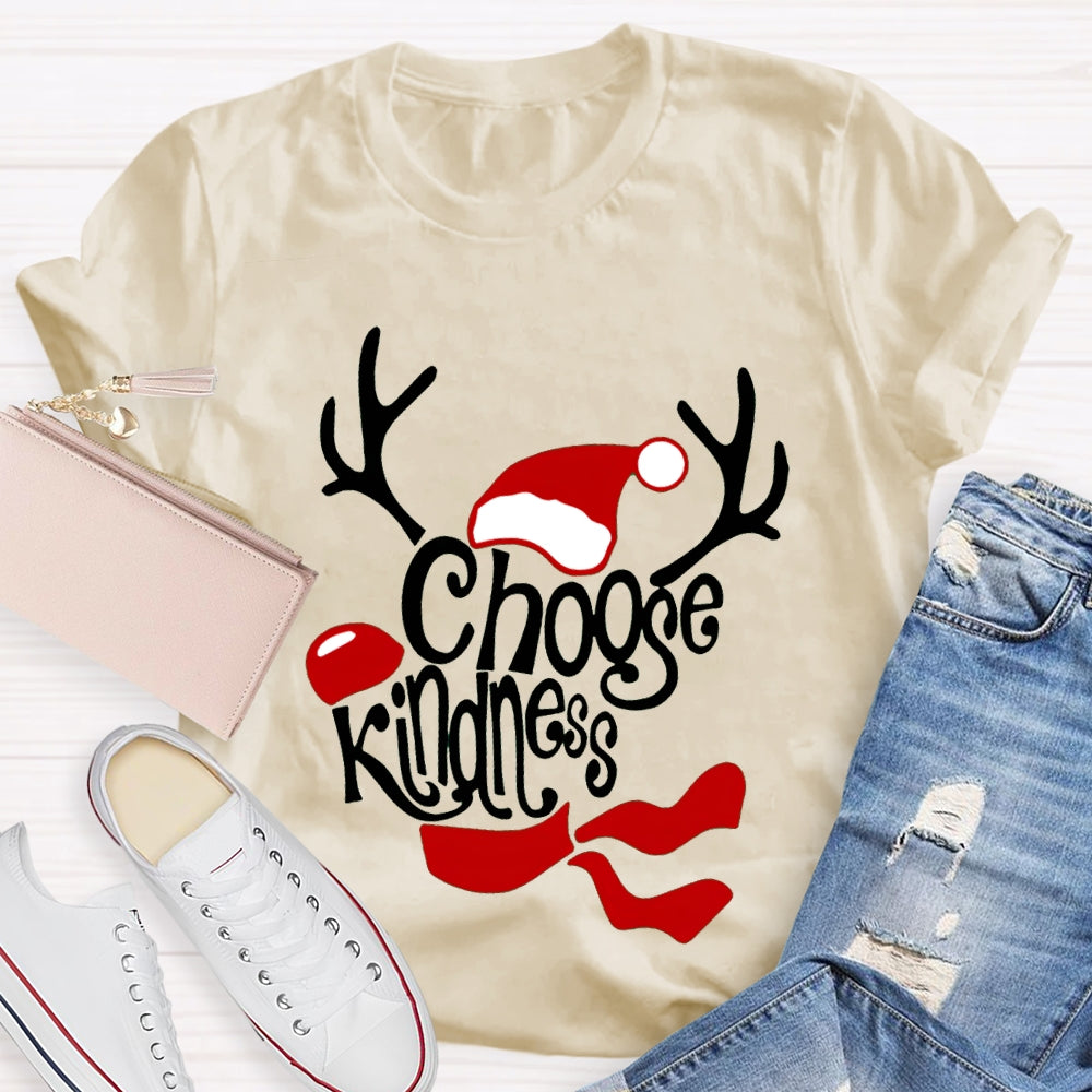 Choose Kindness Santa Hat And Antlers Christmas T-shirt