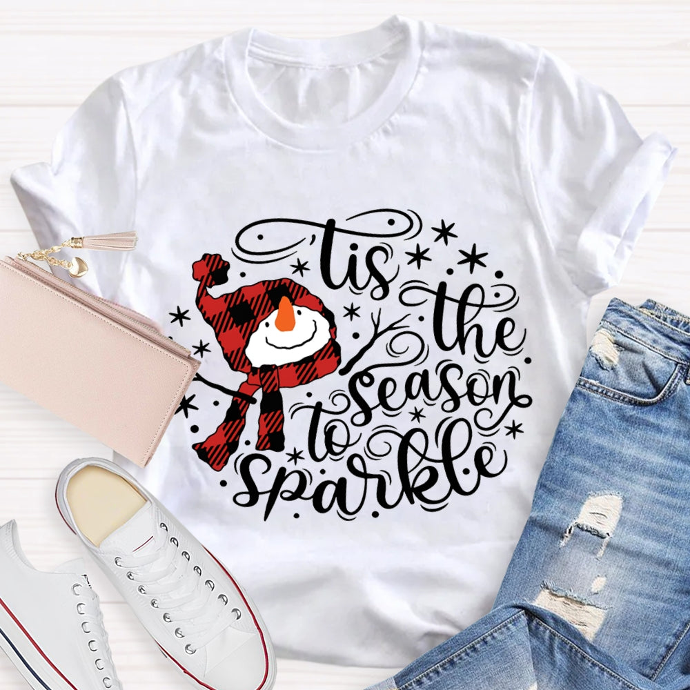 Lis The Season To Sparkle Santa Hat And Snowman Christmas T-shirt