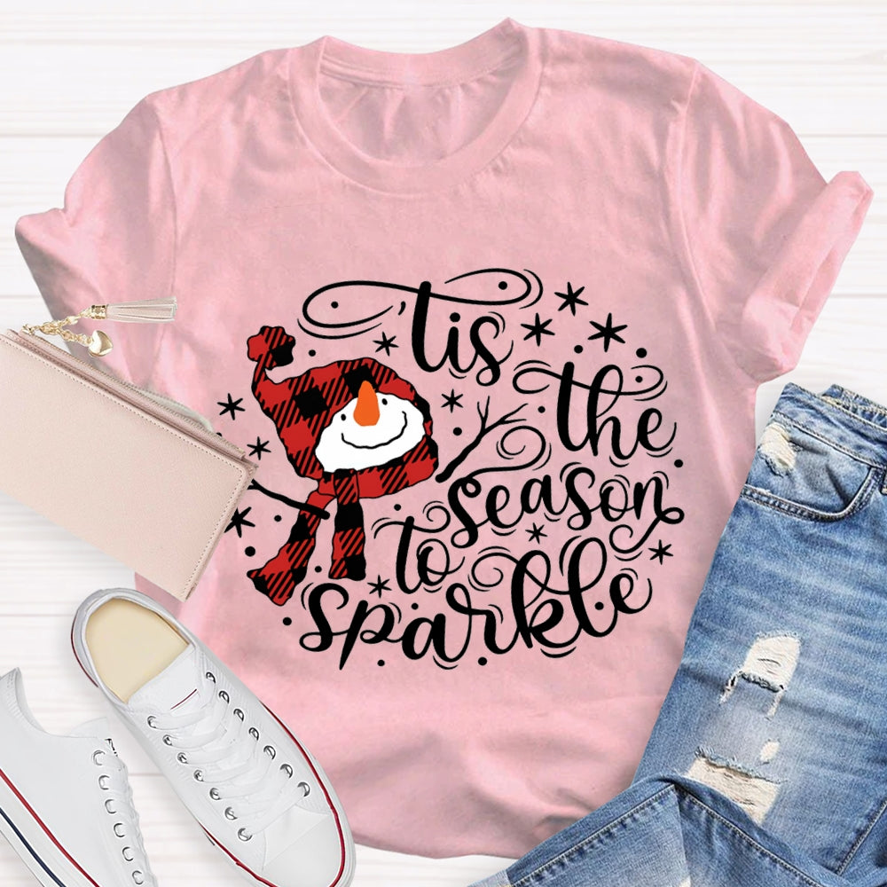 Lis The Season To Sparkle Santa Hat And Snowman Christmas T-shirt