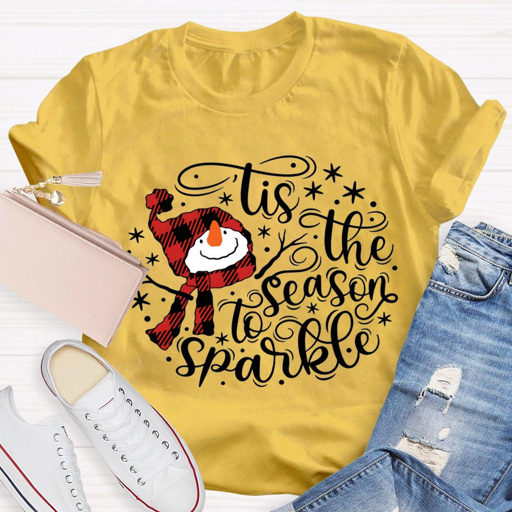Lis The Season To Sparkle Santa Hat And Snowman Christmas T-shirt