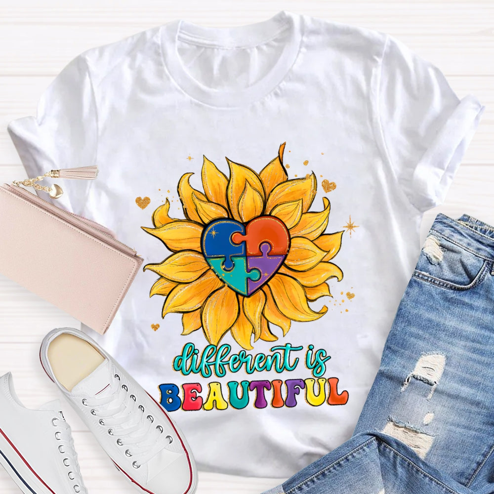 Different Is Beautiful Colorful Heart Floral T-Shirt