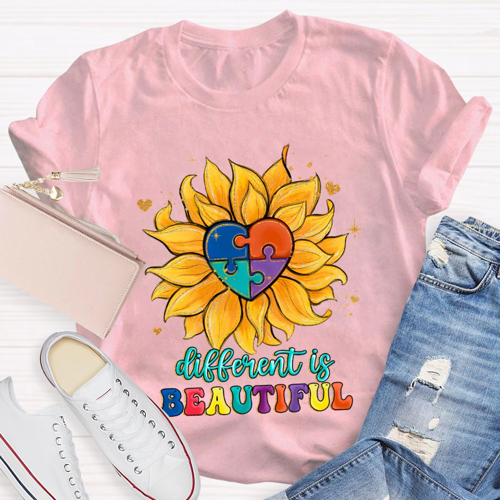 Different Is Beautiful Colorful Heart Floral T-Shirt