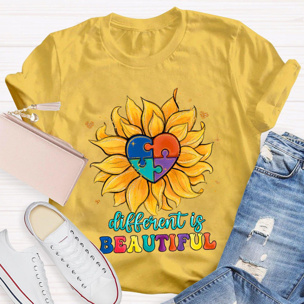 Different Is Beautiful Colorful Heart Floral T-Shirt