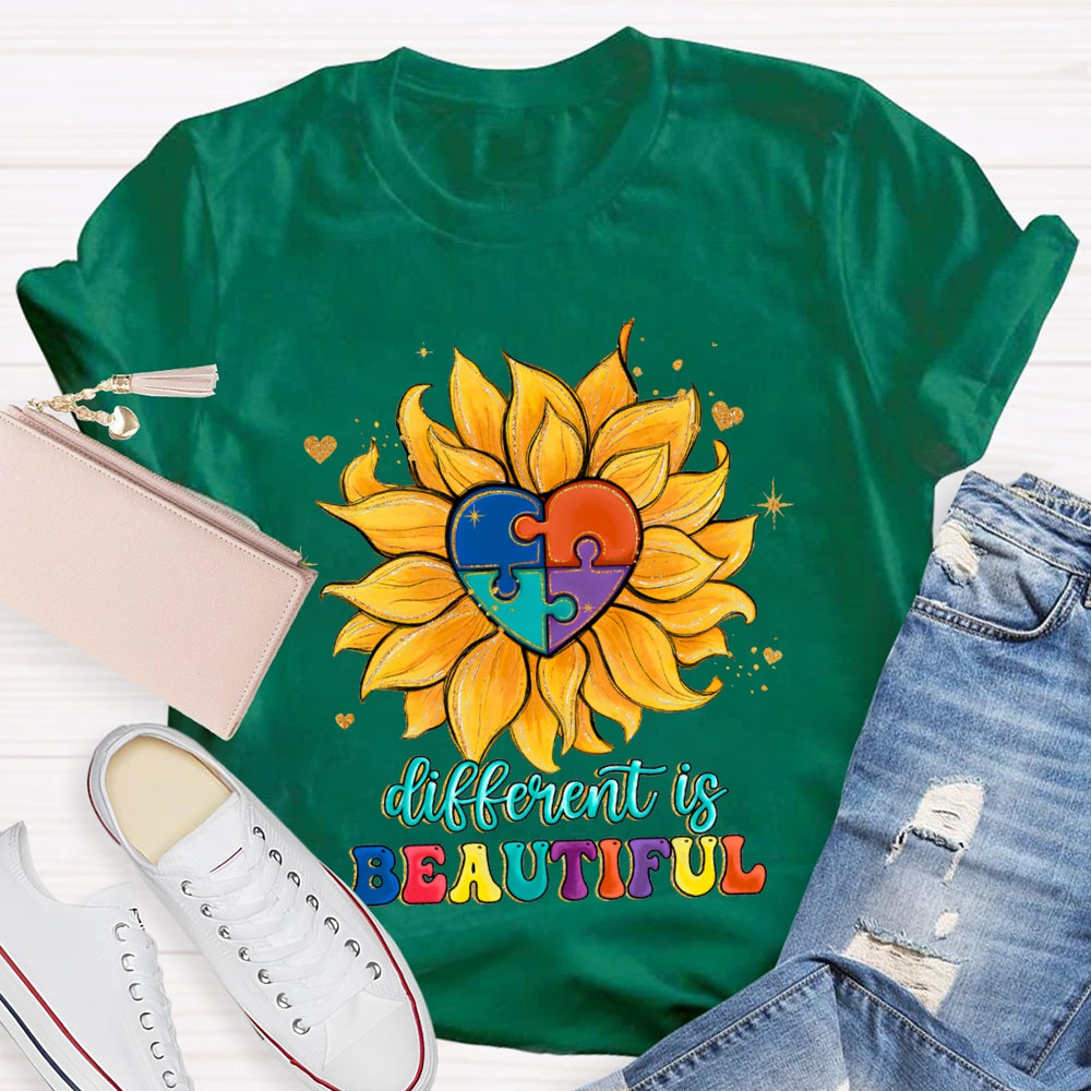 Different Is Beautiful Colorful Heart Floral T-Shirt