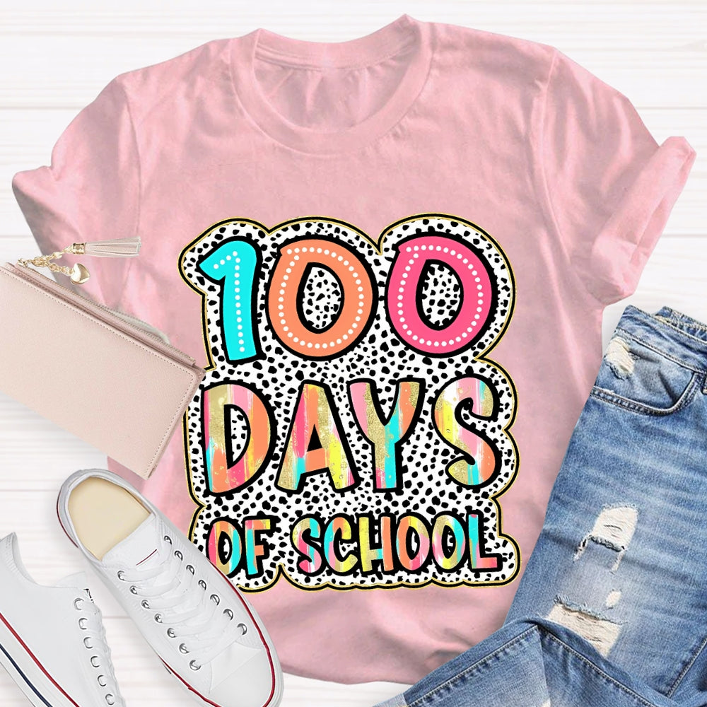 100 Days Of School Polka Dot Printed Font T-shirt
