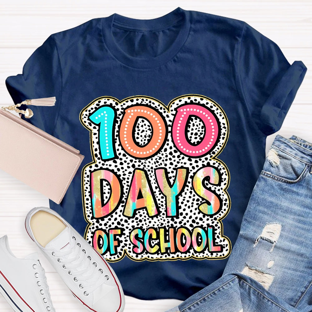 100 Days Of School Polka Dot Printed Font T-shirt