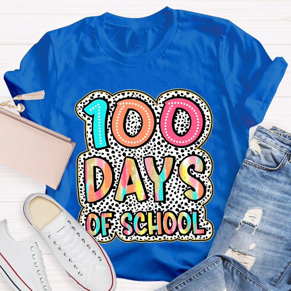 100 Days Of School Polka Dot Printed Font T-shirt