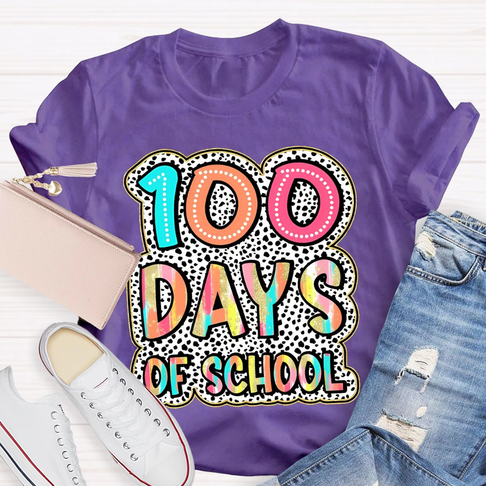100 Days Of School Polka Dot Printed Font T-shirt