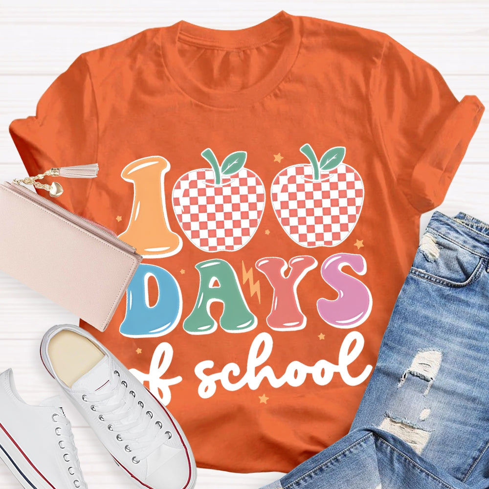 100 Days Of School Apples And Colored Fonts T-shirt