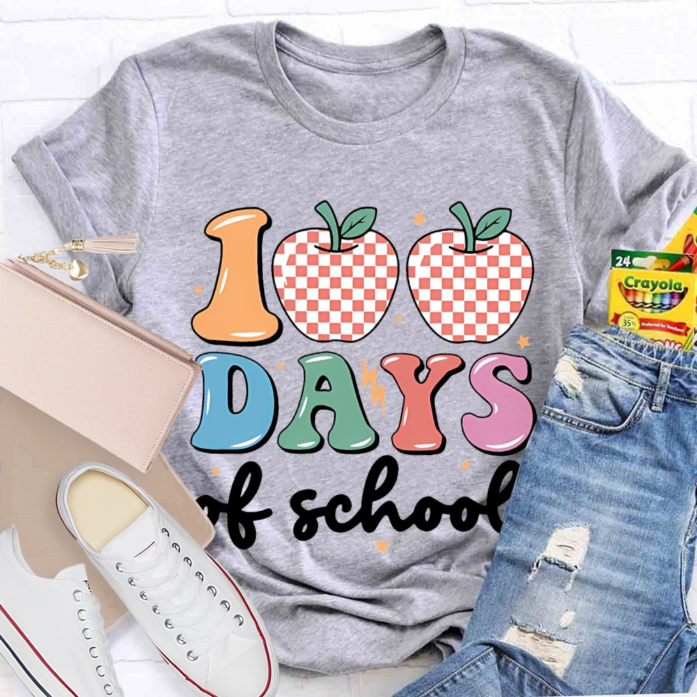 100 Days Of School Apples And Colored Fonts T-shirt