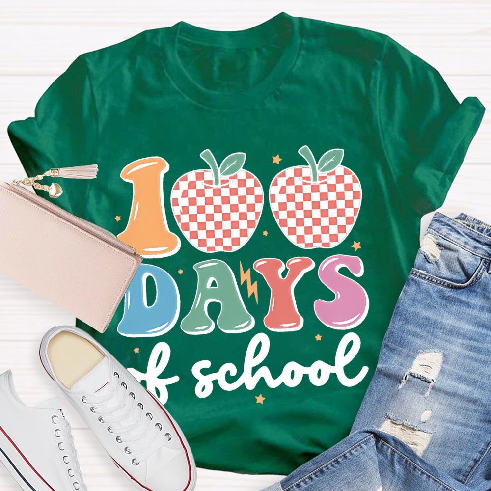 100 Days Of School Apples And Colored Fonts T-shirt