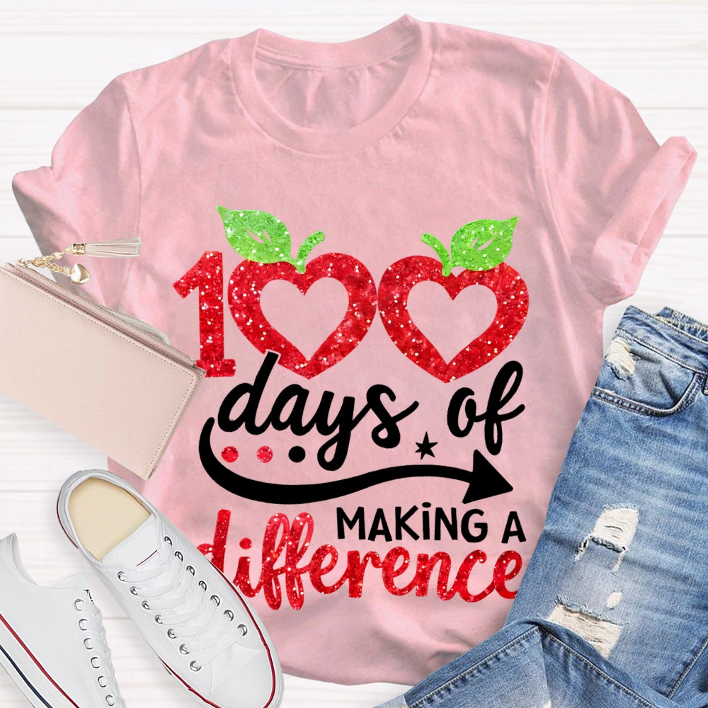 100 Days Of Making A Difference Heart Print T-shirt