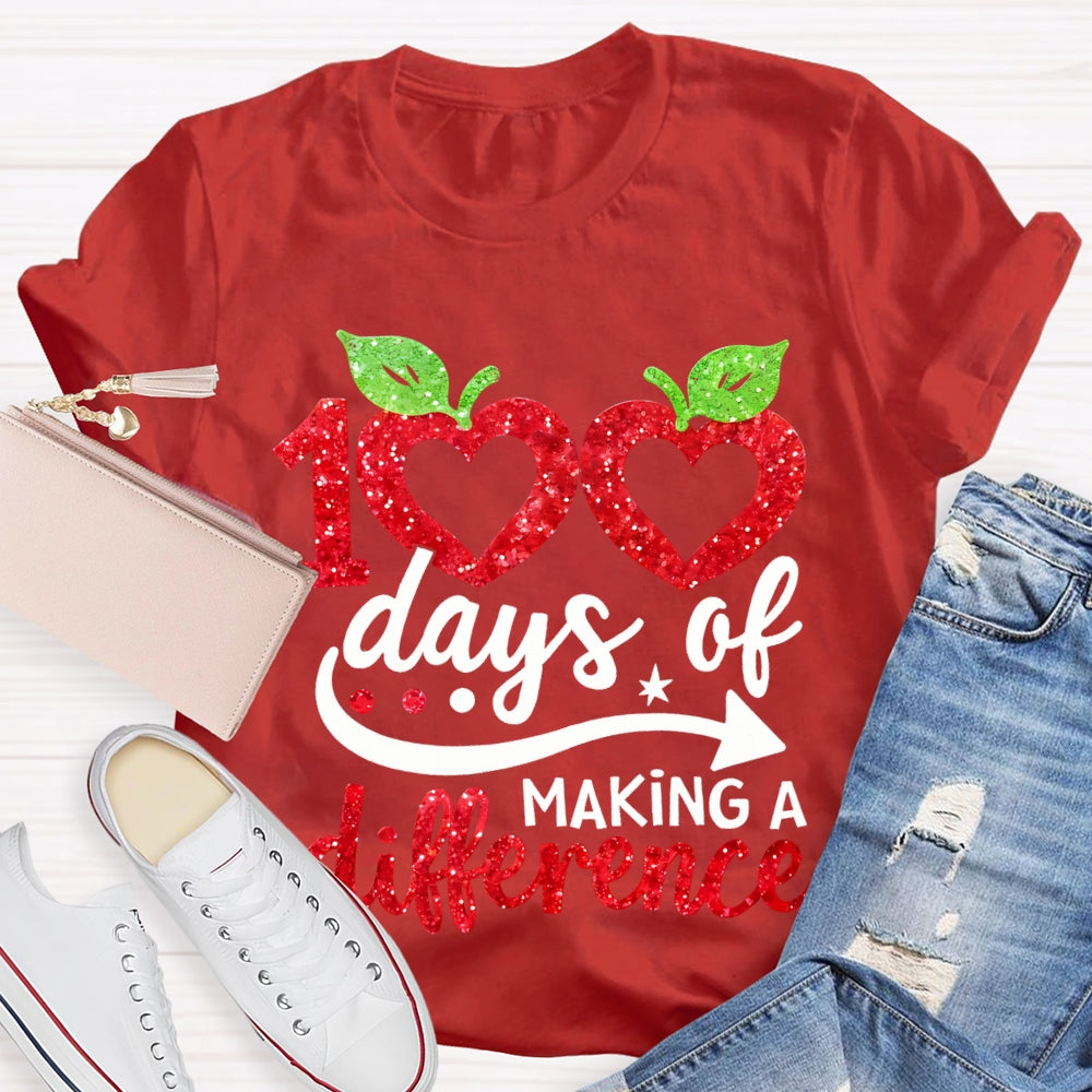 100 Days Of Making A Difference Heart Print T-shirt